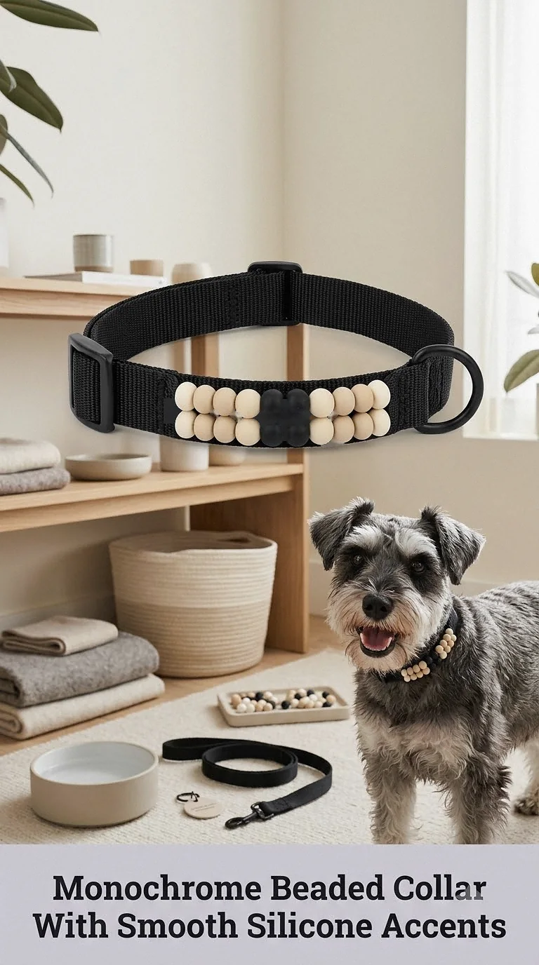 Monochrome Beaded Collar With Smooth Silicone Accents