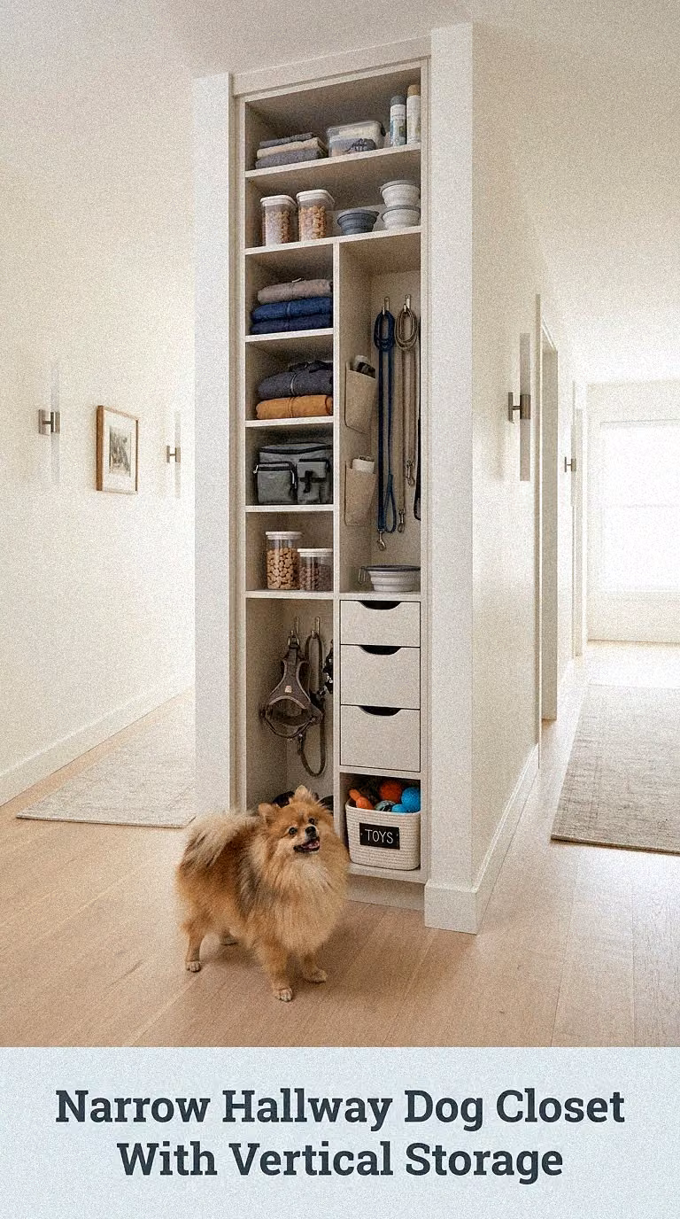Narrow Hallway Dog Closet With Vertical Storage