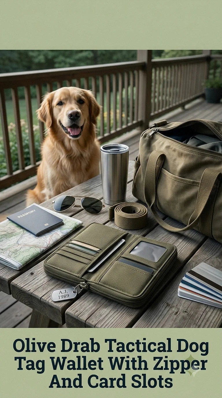 Olive Drab Tactical Dog Tag Wallet With Zipper And Card Slots