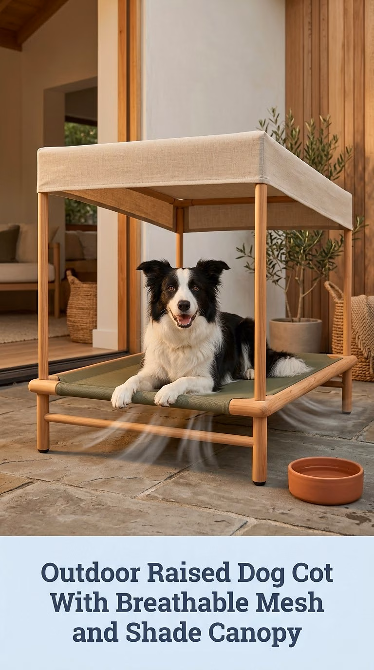 Outdoor Raised Dog Cot With Breathable Mesh and Shade Canopy