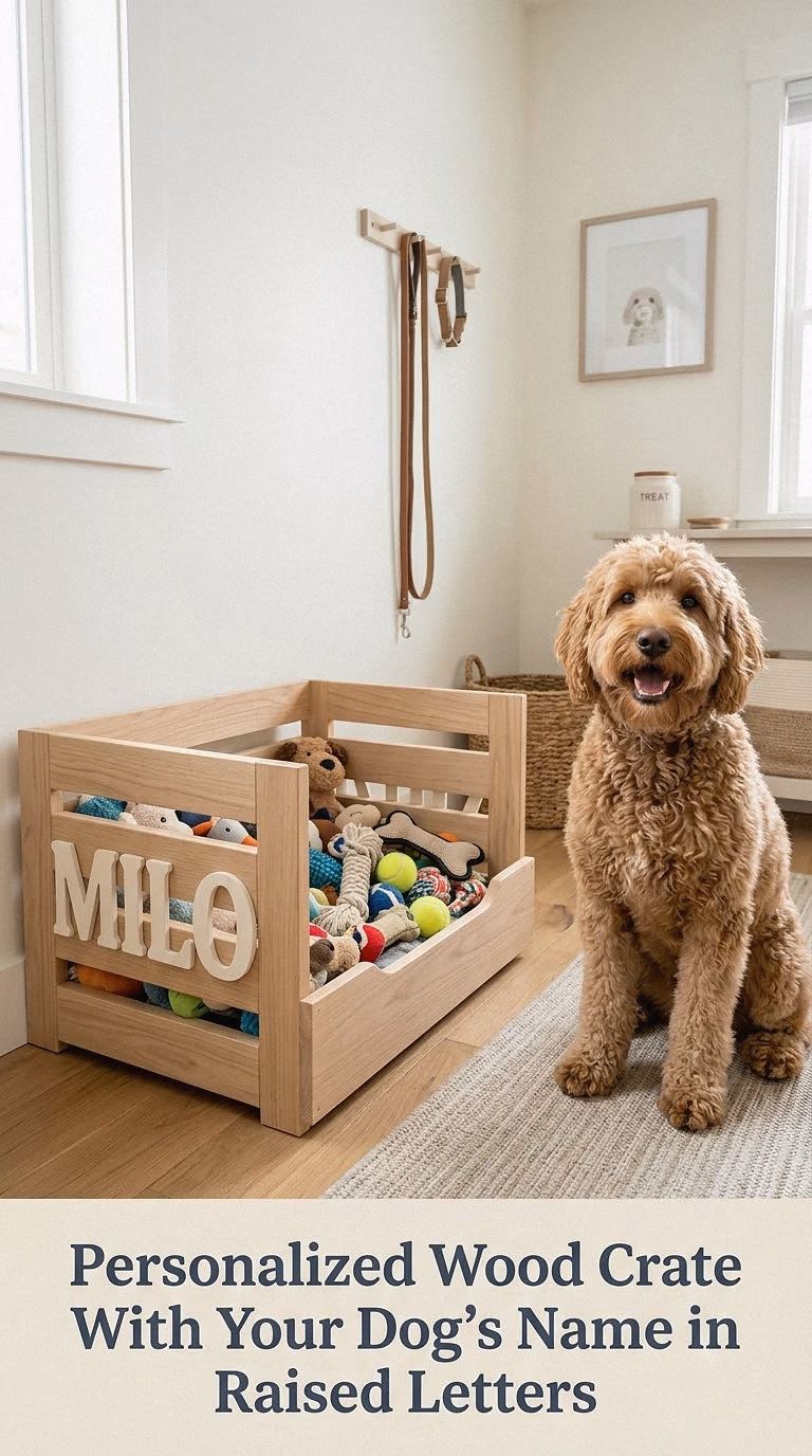 Personalized Wood Crate With Your Dog's Name in Raised Letters