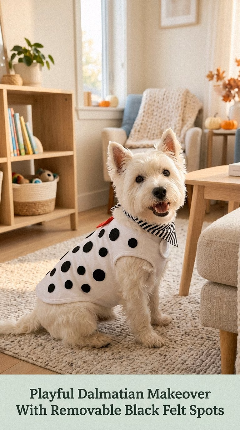 Playful Dalmatian Makeover With Removable Black Felt Spots