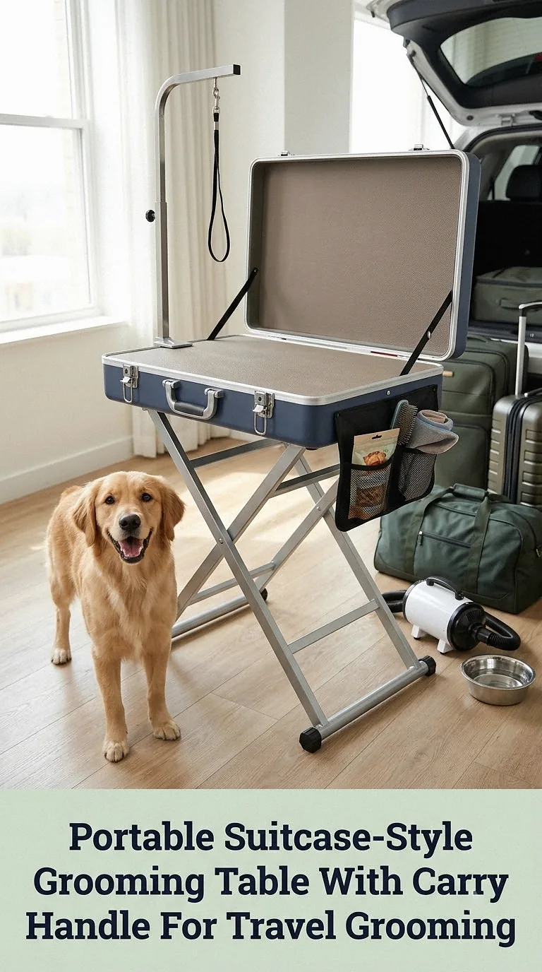 Portable Suitcase-Style Grooming Table With Carry Handle For Travel Grooming