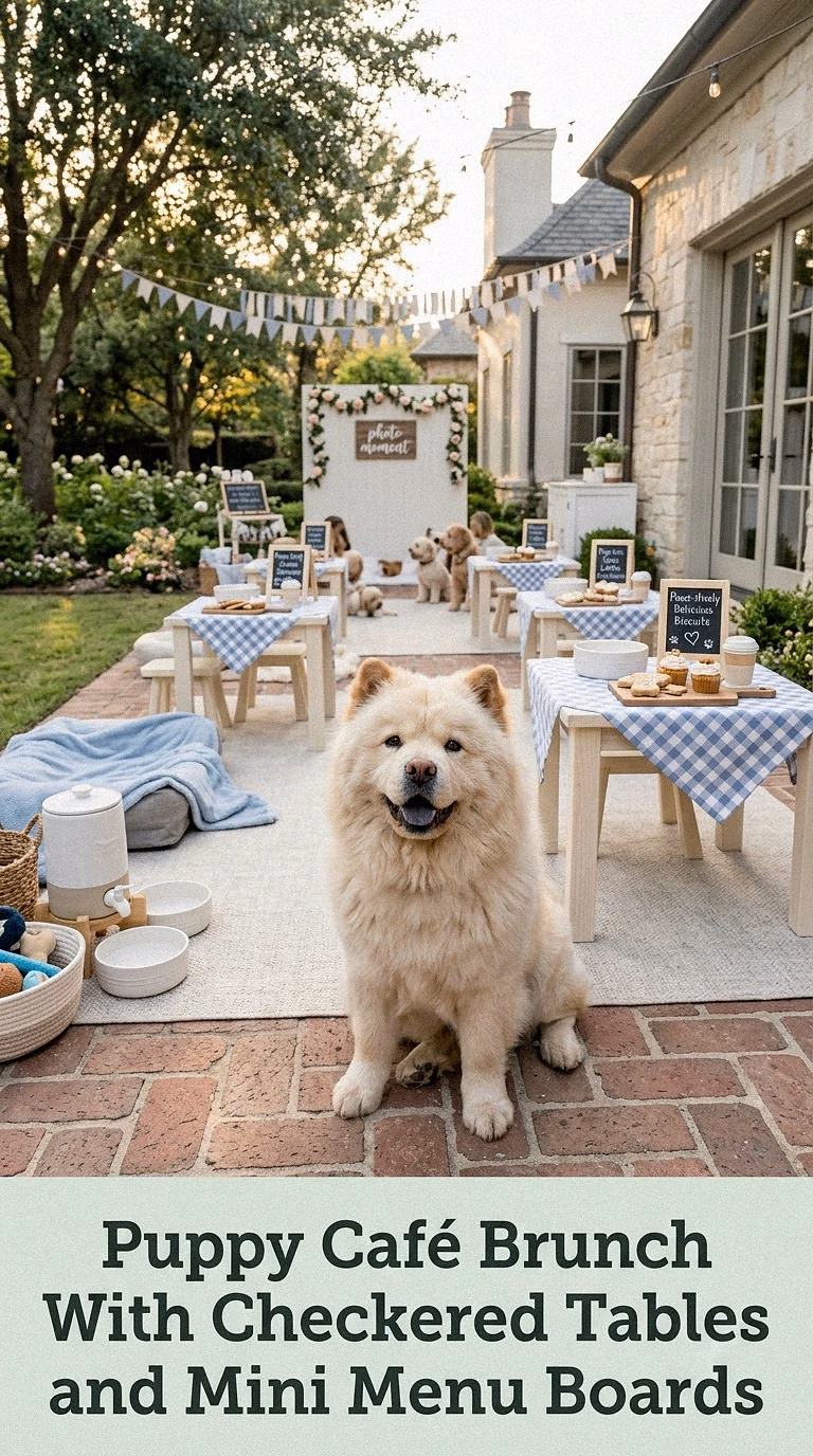 Puppy Café Brunch With Checkered Tables and Mini Menu Boards