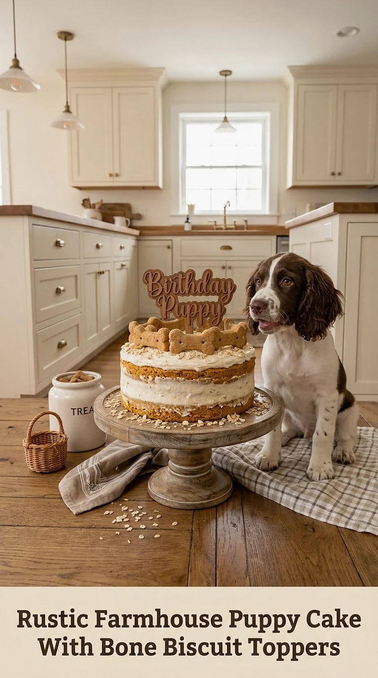 Rustic Farmhouse Puppy Cake With Bone Biscuit Toppers