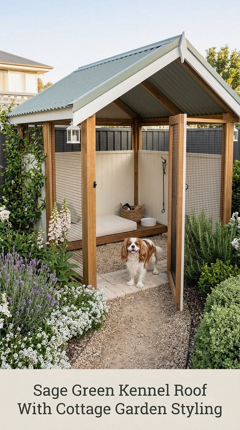 Sage Green Kennel Roof With Cottage Garden Styling