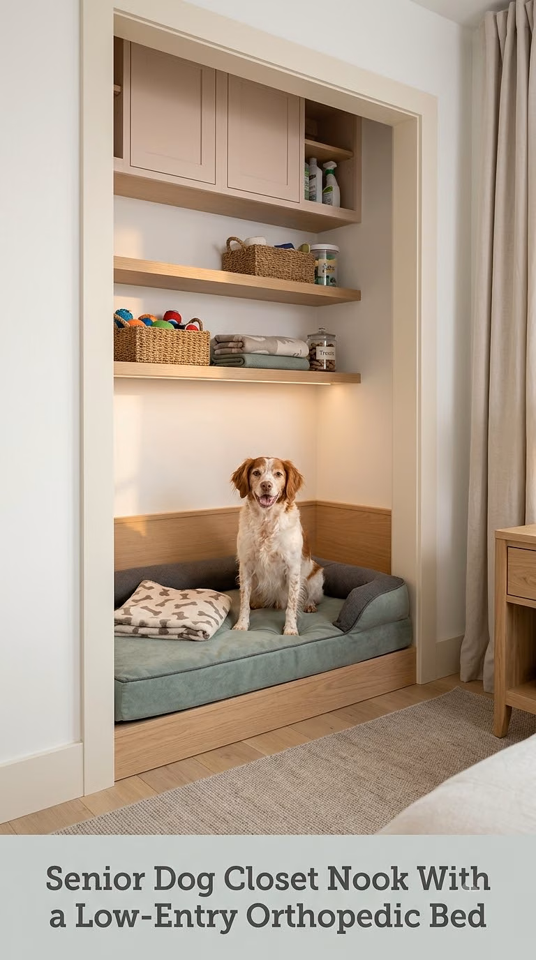 Senior Dog Closet Nook With a Low-Entry Orthopedic Bed