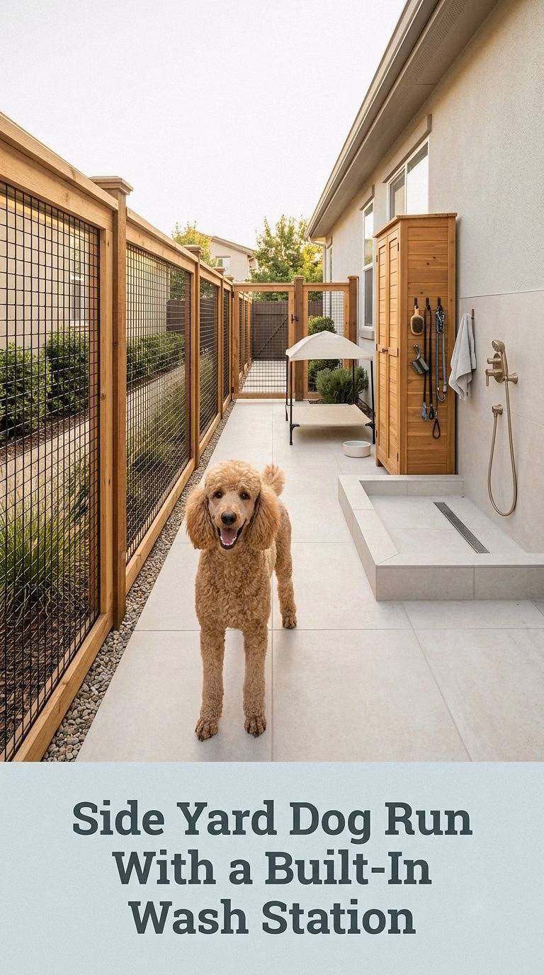 Side Yard Dog Run With a Built-In Wash Station