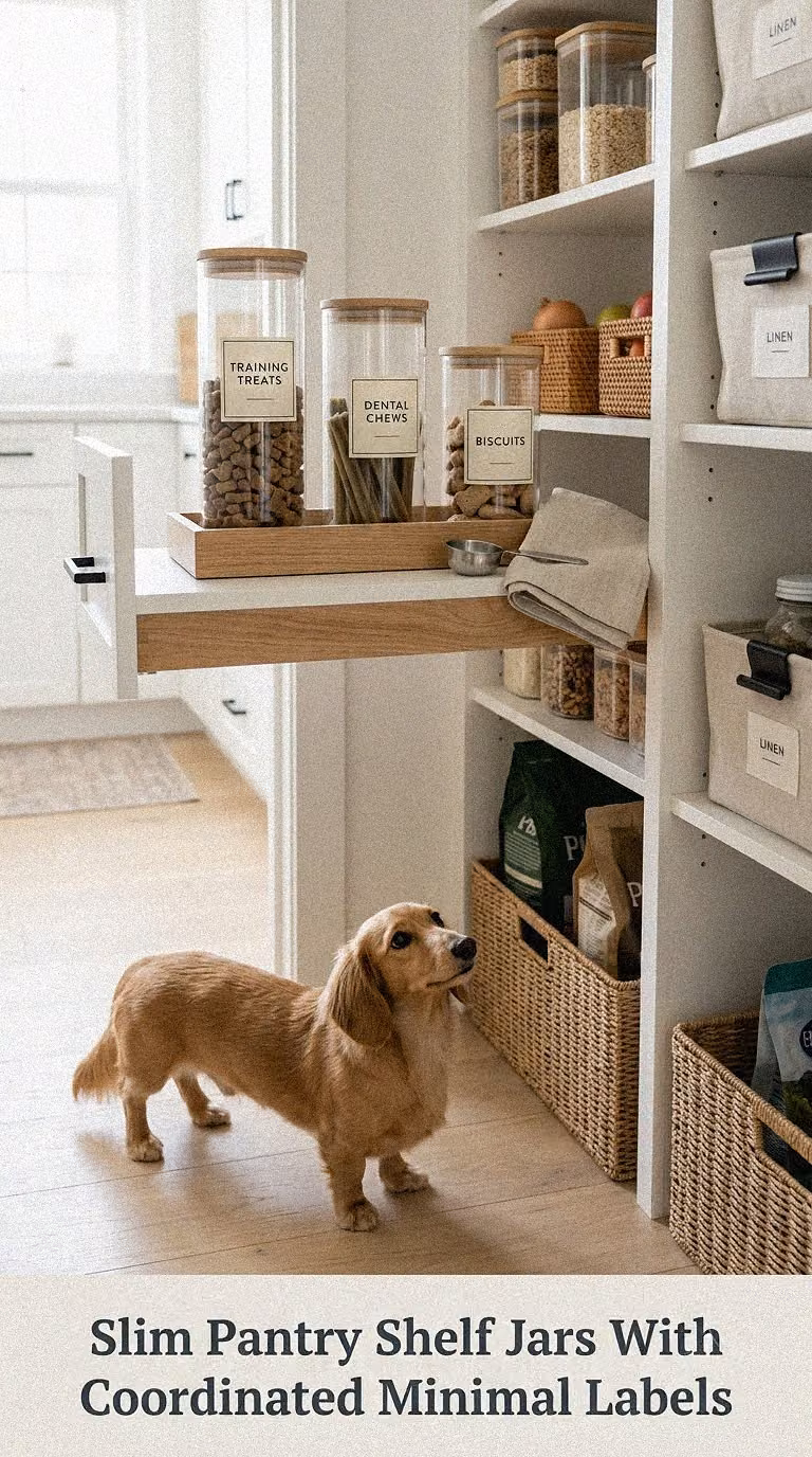 Slim Pantry Shelf Jars With Coordinated Minimal Labels