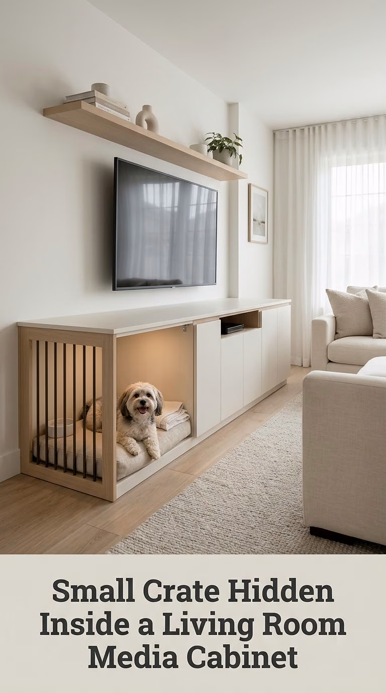 Small Crate Hidden Inside a Living Room Media Cabinet