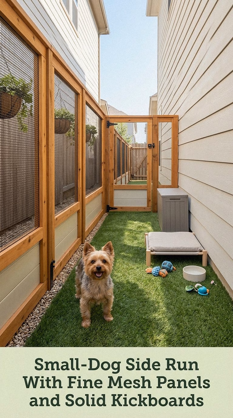 Small-Dog Side Run With Fine Mesh Panels and Solid Kickboards
