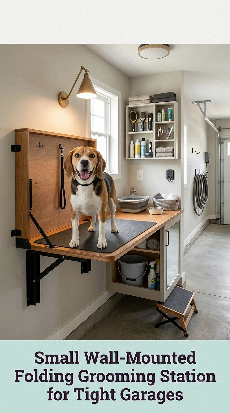 Small Wall-Mounted Folding Grooming Station for Tight Garages