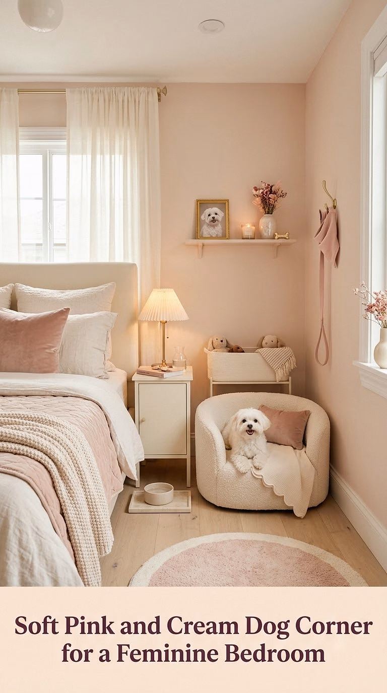 10. Soft Pink and Cream Dog Corner for a Feminine Bedroom