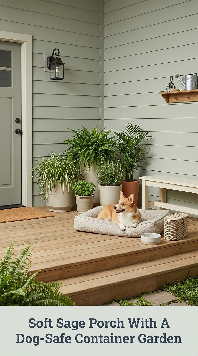 Soft Sage Porch With A Dog-Safe Container Garden