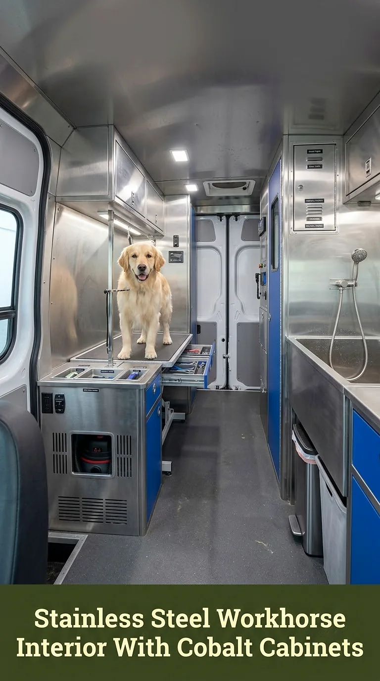Stainless Steel Workhorse Interior With Cobalt Cabinets