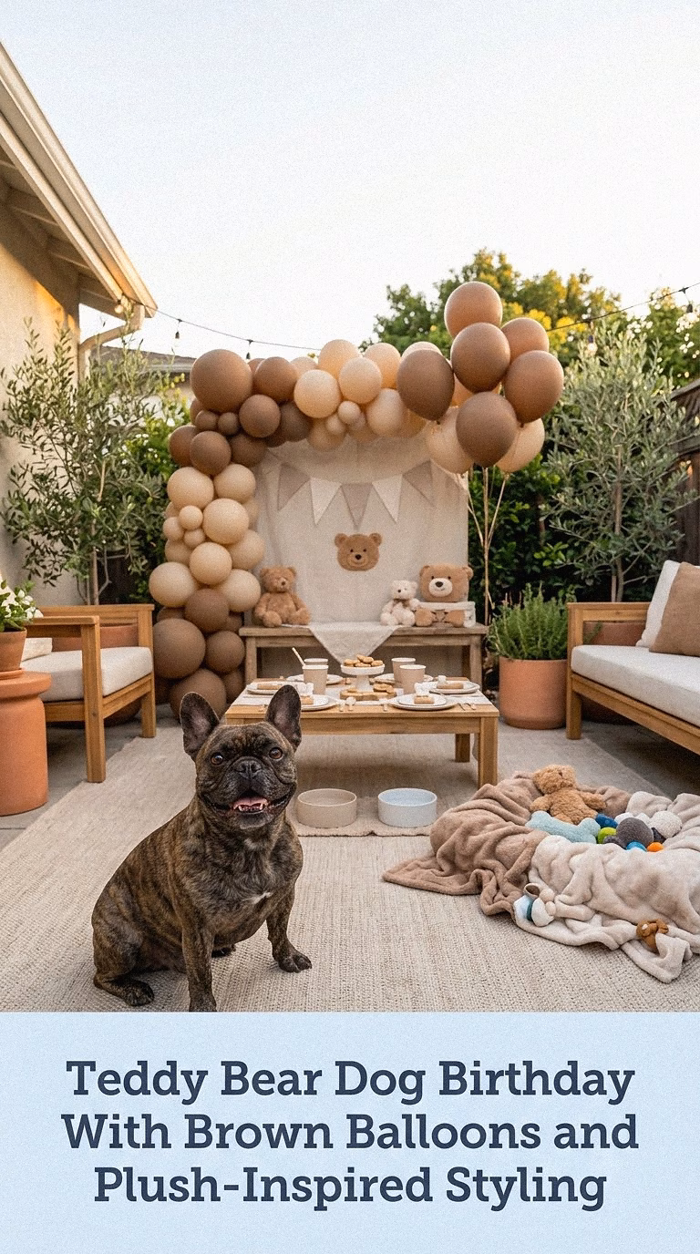 Teddy Bear Dog Birthday With Brown Balloons and Plush-Inspired Styling