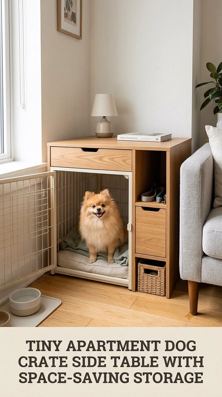 Tiny Apartment Dog Crate Side Table With Space-Saving Storage