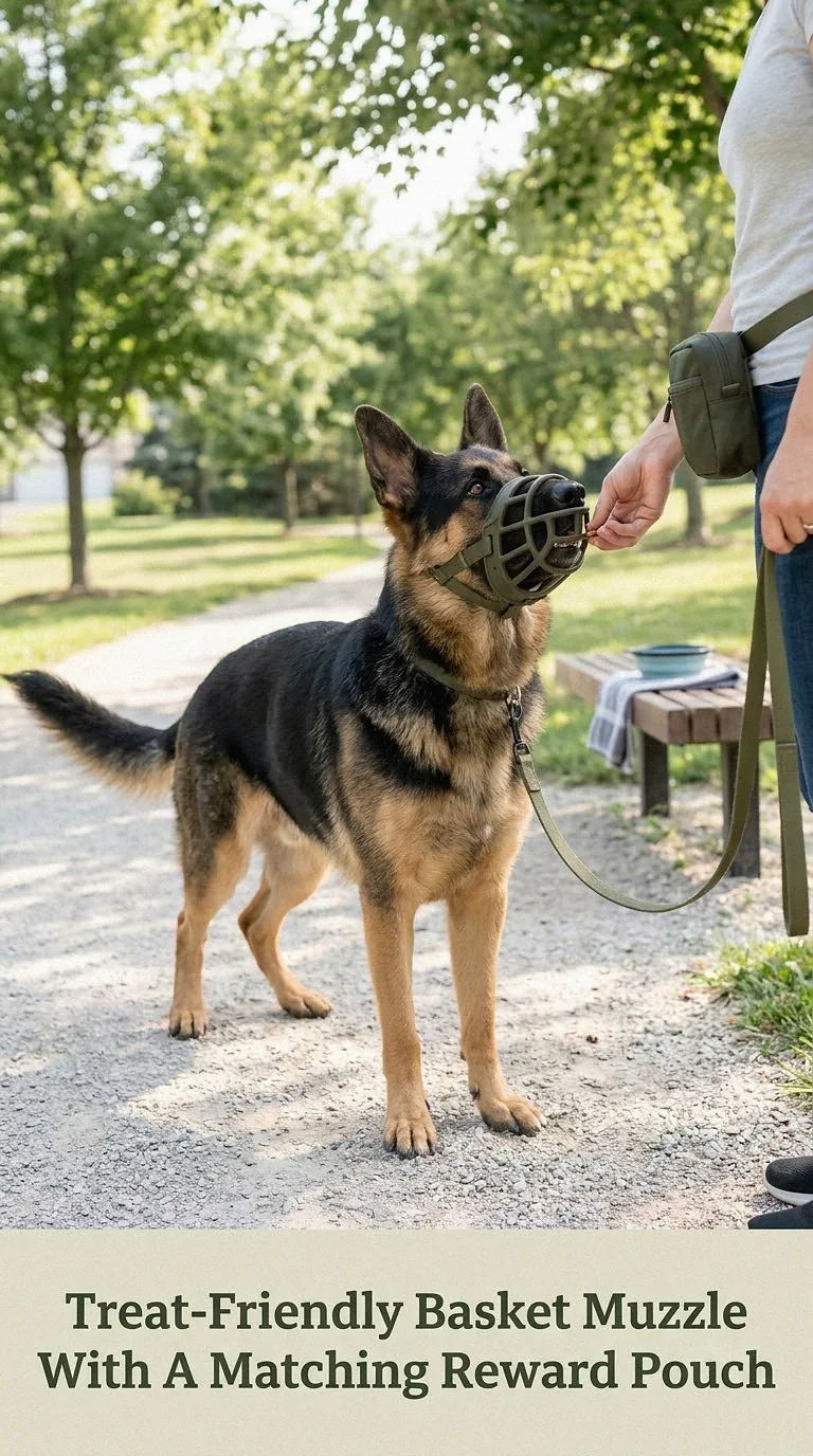 Treat-Friendly Basket Muzzle With A Matching Reward Pouch