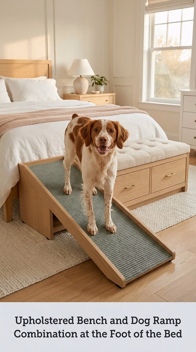 Upholstered Bench and Dog Ramp Combination at the Foot of the Bed