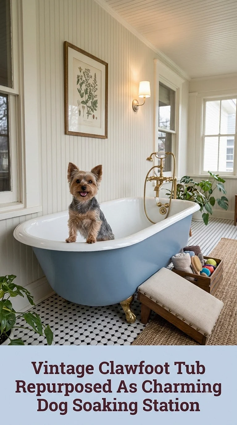 Vintage Clawfoot Tub Repurposed As Charming Dog Soaking Station