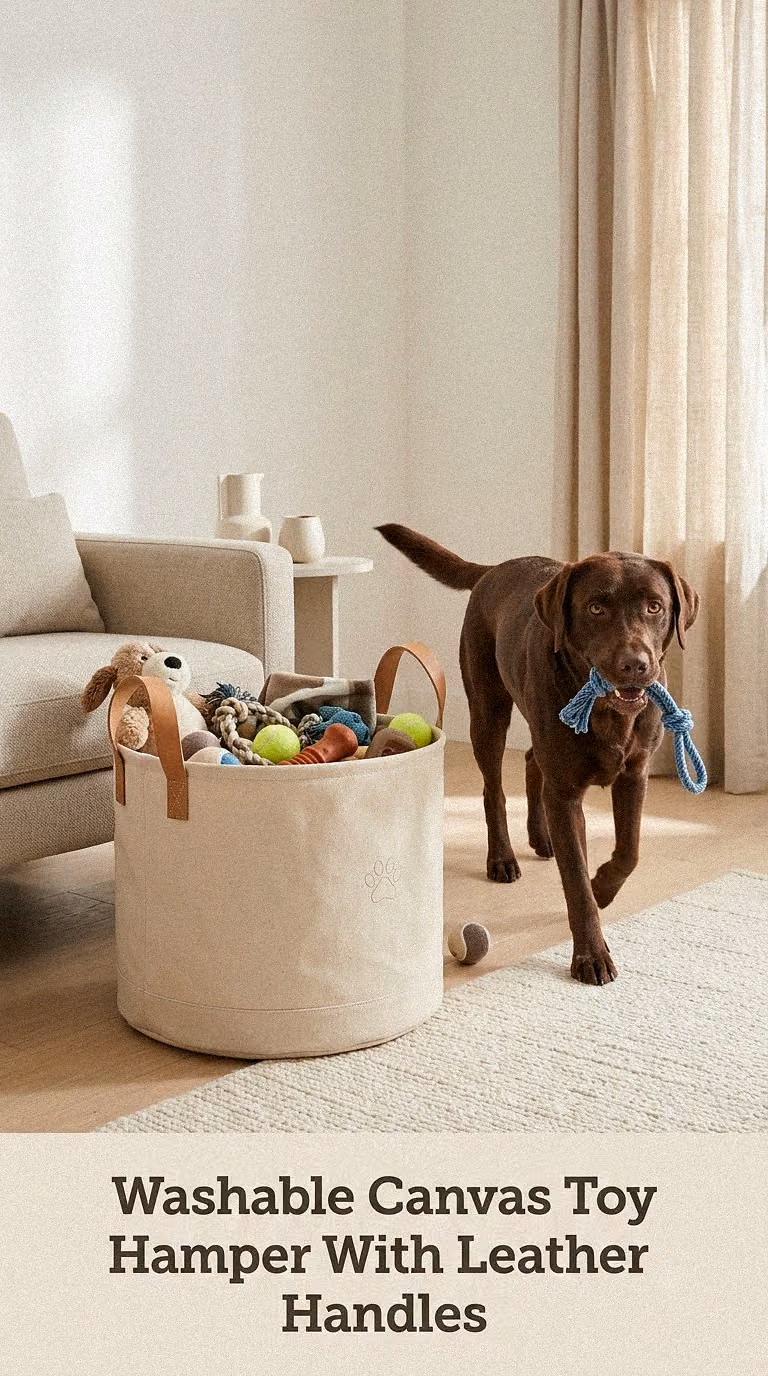 Washable Canvas Toy Hamper With Leather Handles