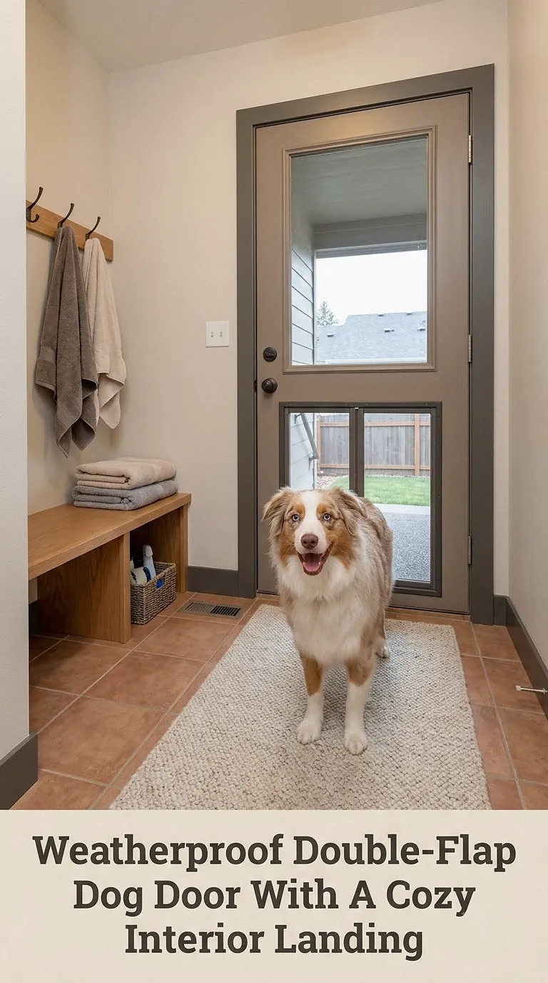 Weatherproof Double-Flap Dog Door With A Cozy Interior Landing