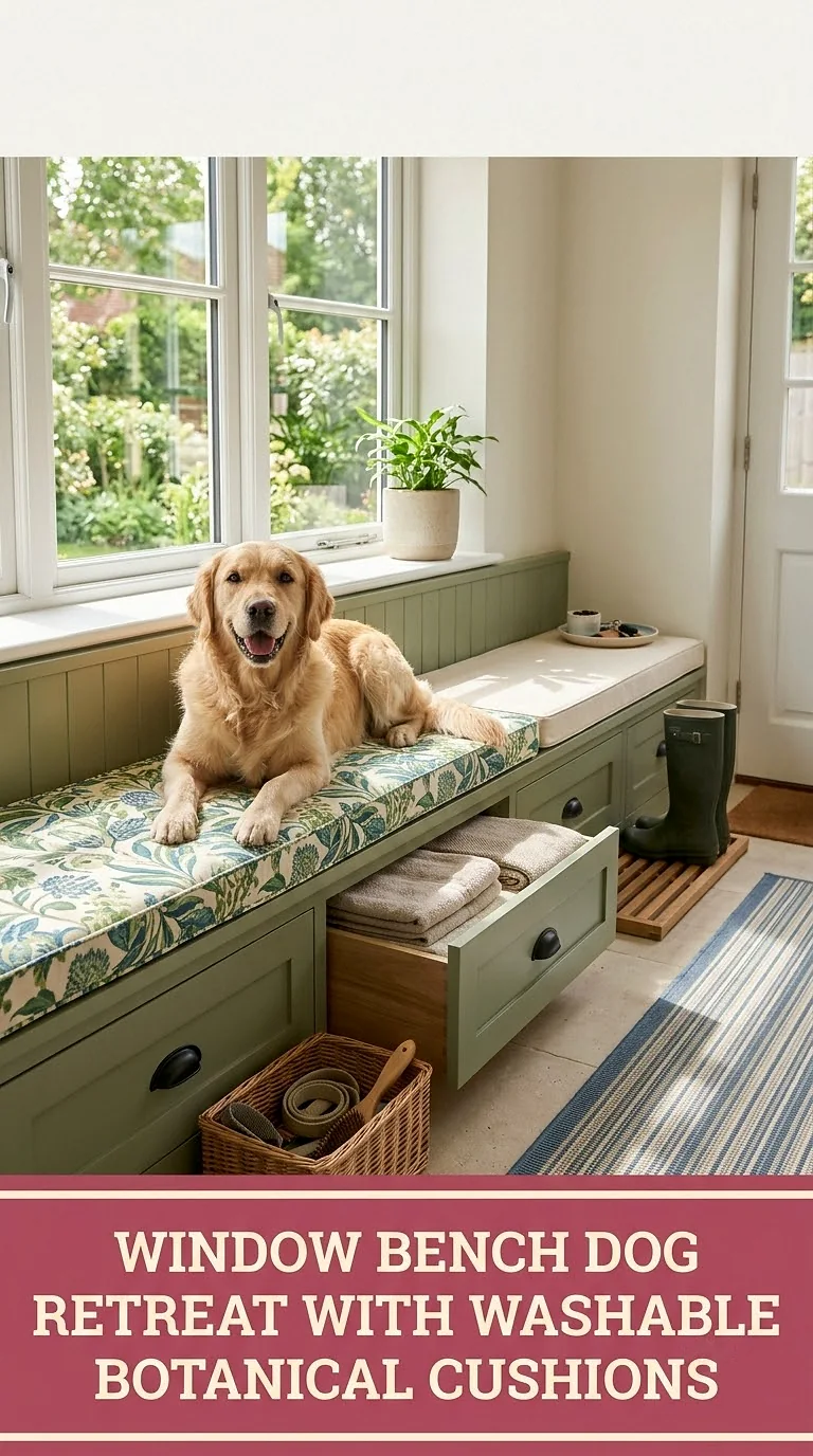 Window Bench Dog Retreat With Washable Botanical Cushions
