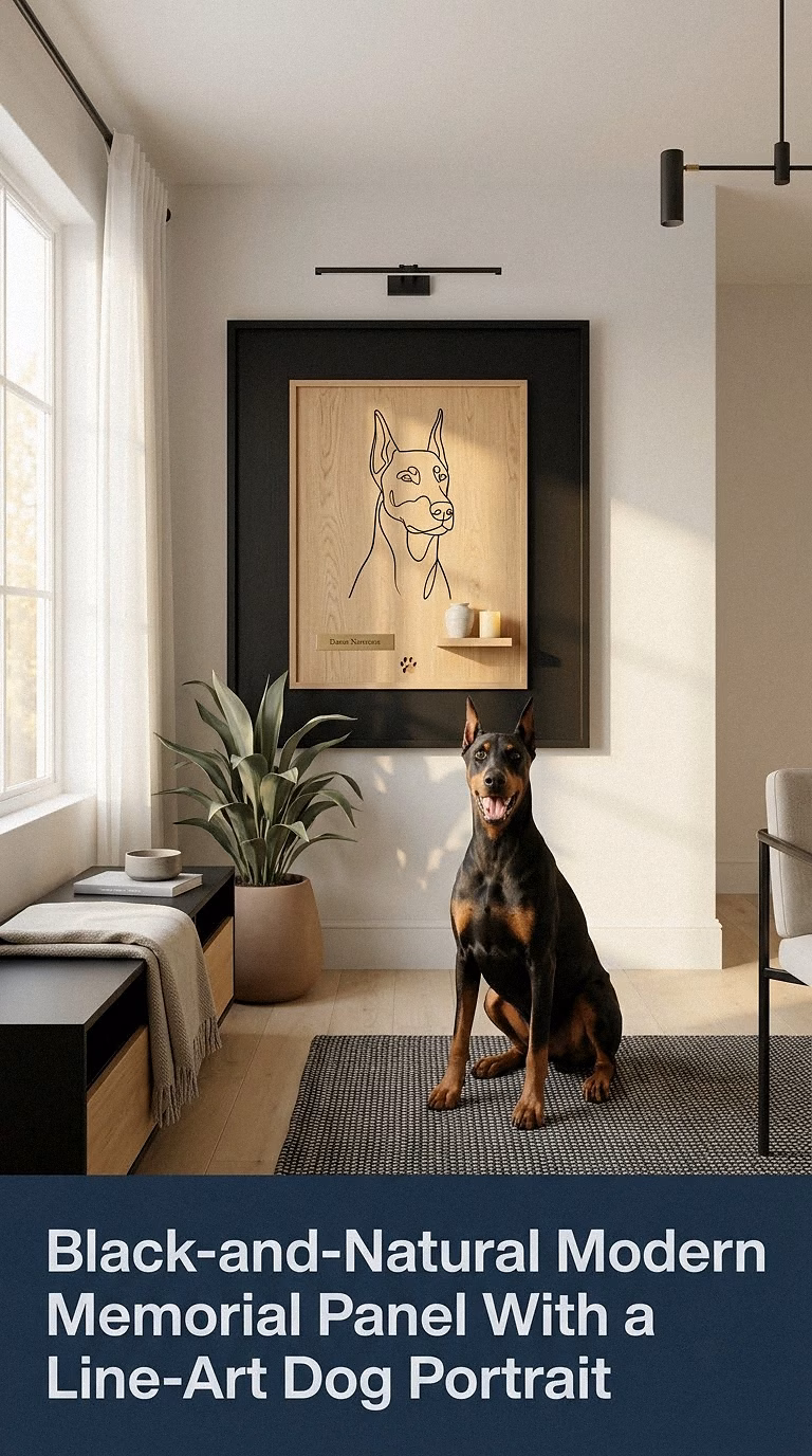 11. Black-and-Natural Modern Memorial Panel With a Line-Art Dog Portrait