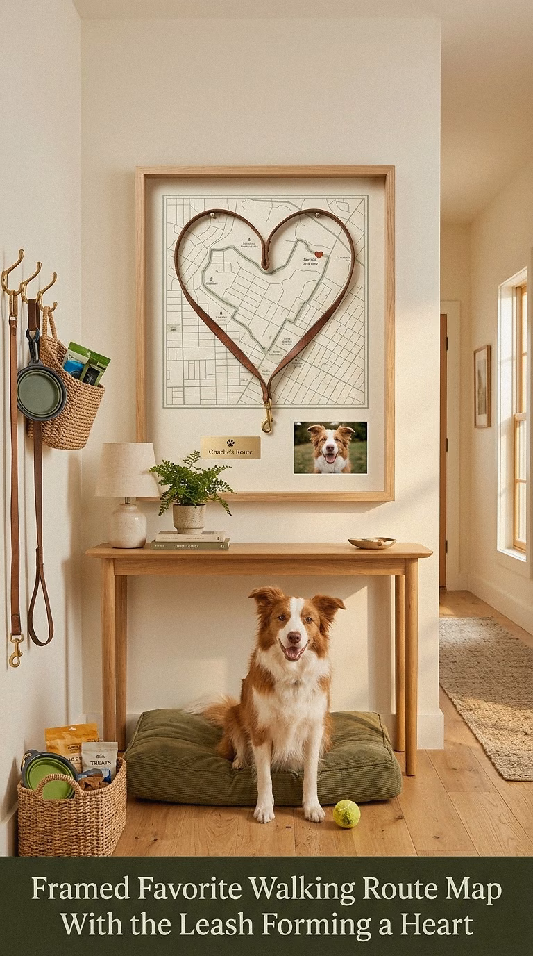 11. Framed Favorite Walking Route Map With the Leash Forming a Heart