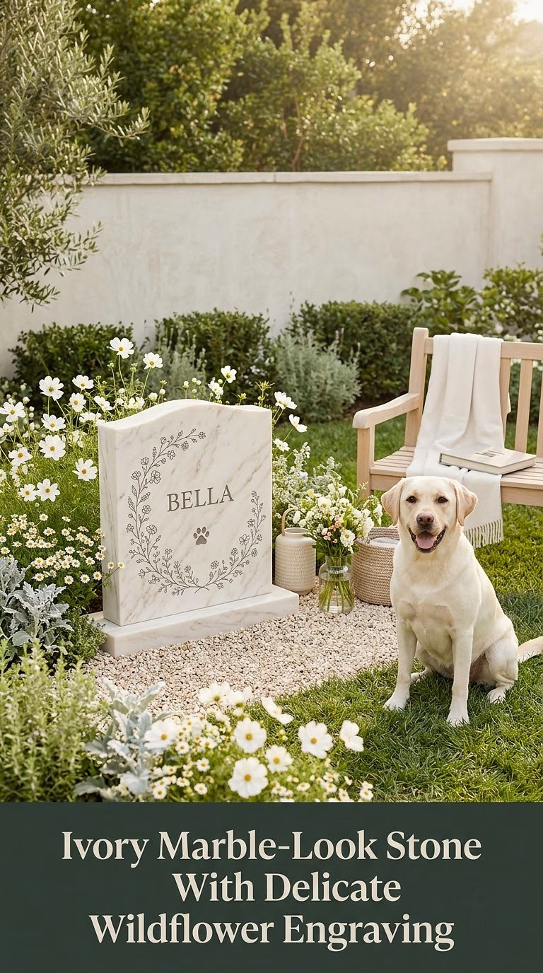 11. Ivory Marble-Look Stone With Delicate Wildflower Engraving