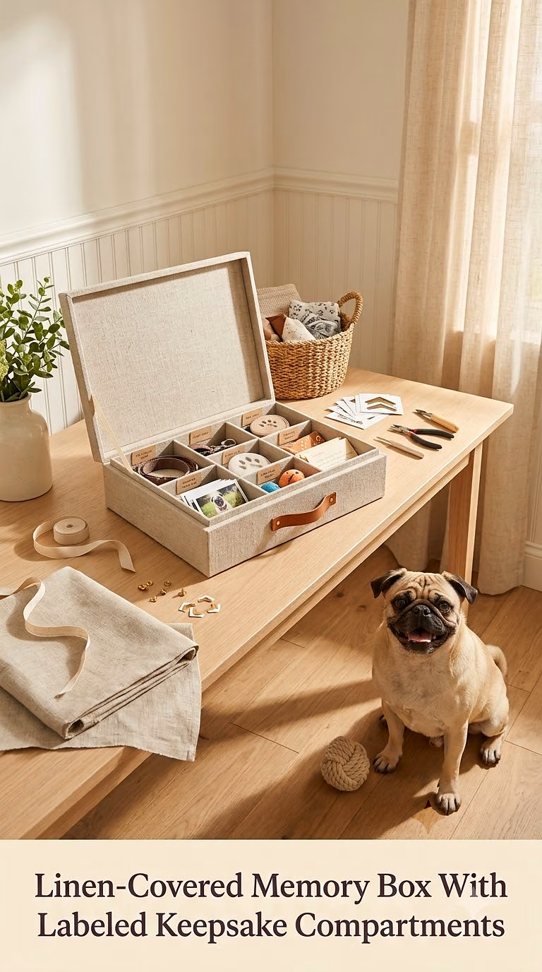 11. Linen-Covered Memory Box With Labeled Keepsake Compartments