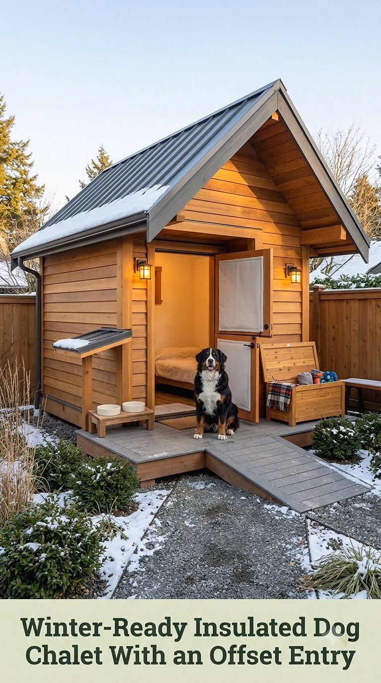 11. Winter-Ready Insulated Dog Chalet With an Offset Entry