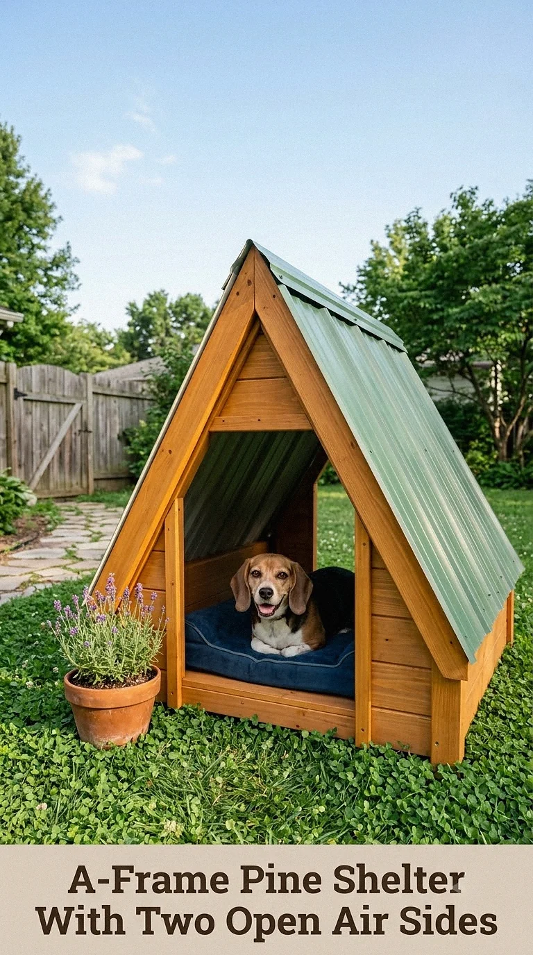 A-Frame Pine Shelter With Two Open Air Sides