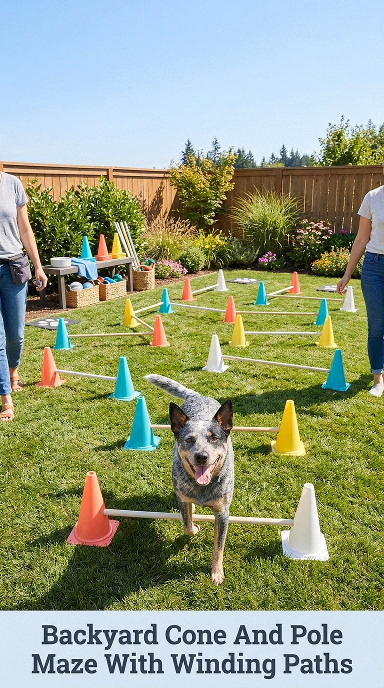 Backyard Cone And Pole Maze With Winding Paths