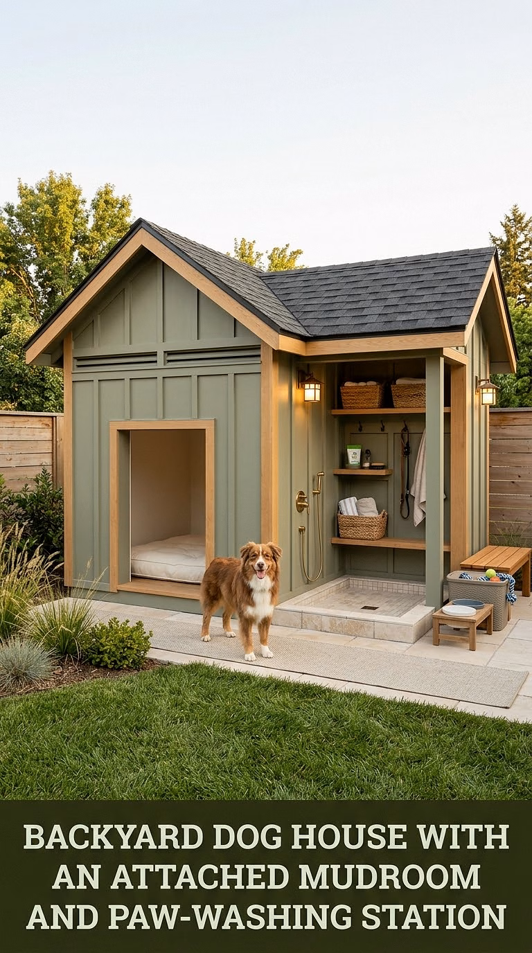 11. Backyard Dog House With an Attached Mudroom and Paw-Washing Station
