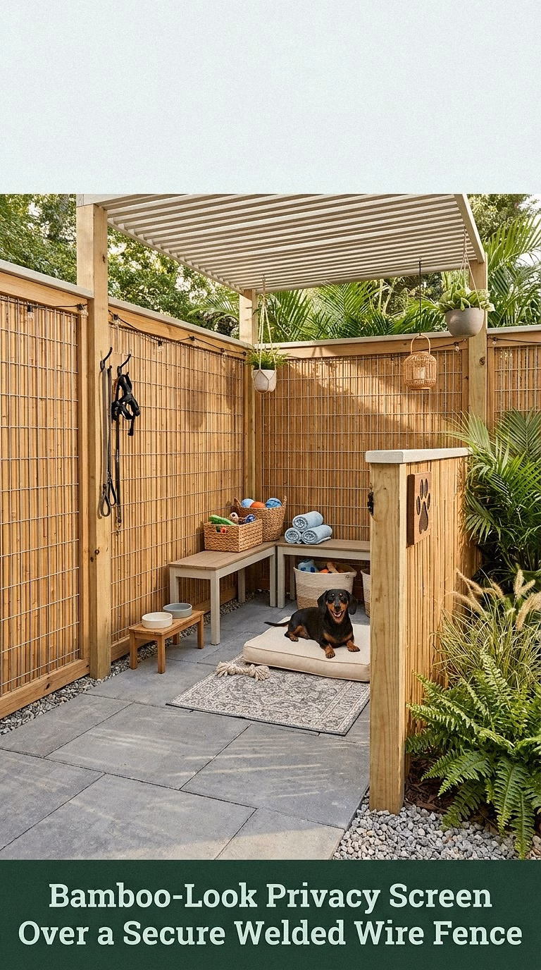11. Bamboo-Look Privacy Screen Over a Secure Welded Wire Fence