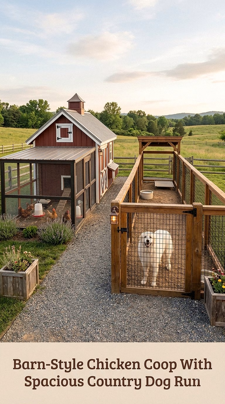 Barn-Style Chicken Coop With Spacious Country Dog Run