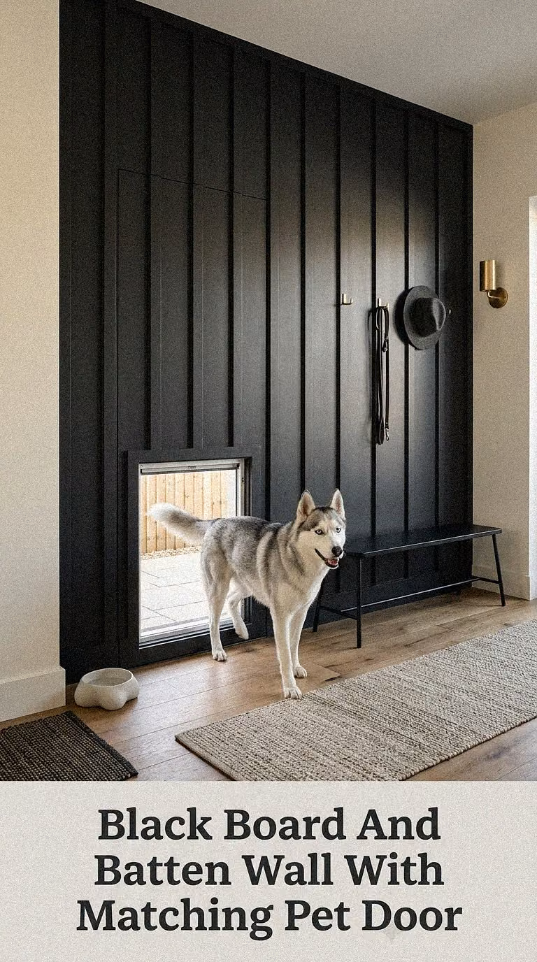 Black Board And Batten Wall With Matching Pet Door