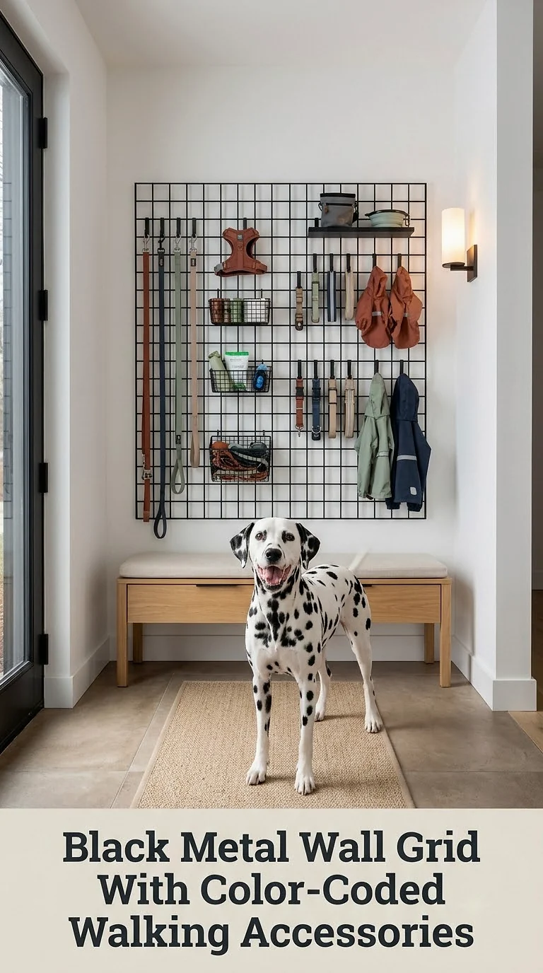 Black Metal Wall Grid With Color-Coded Walking Accessories