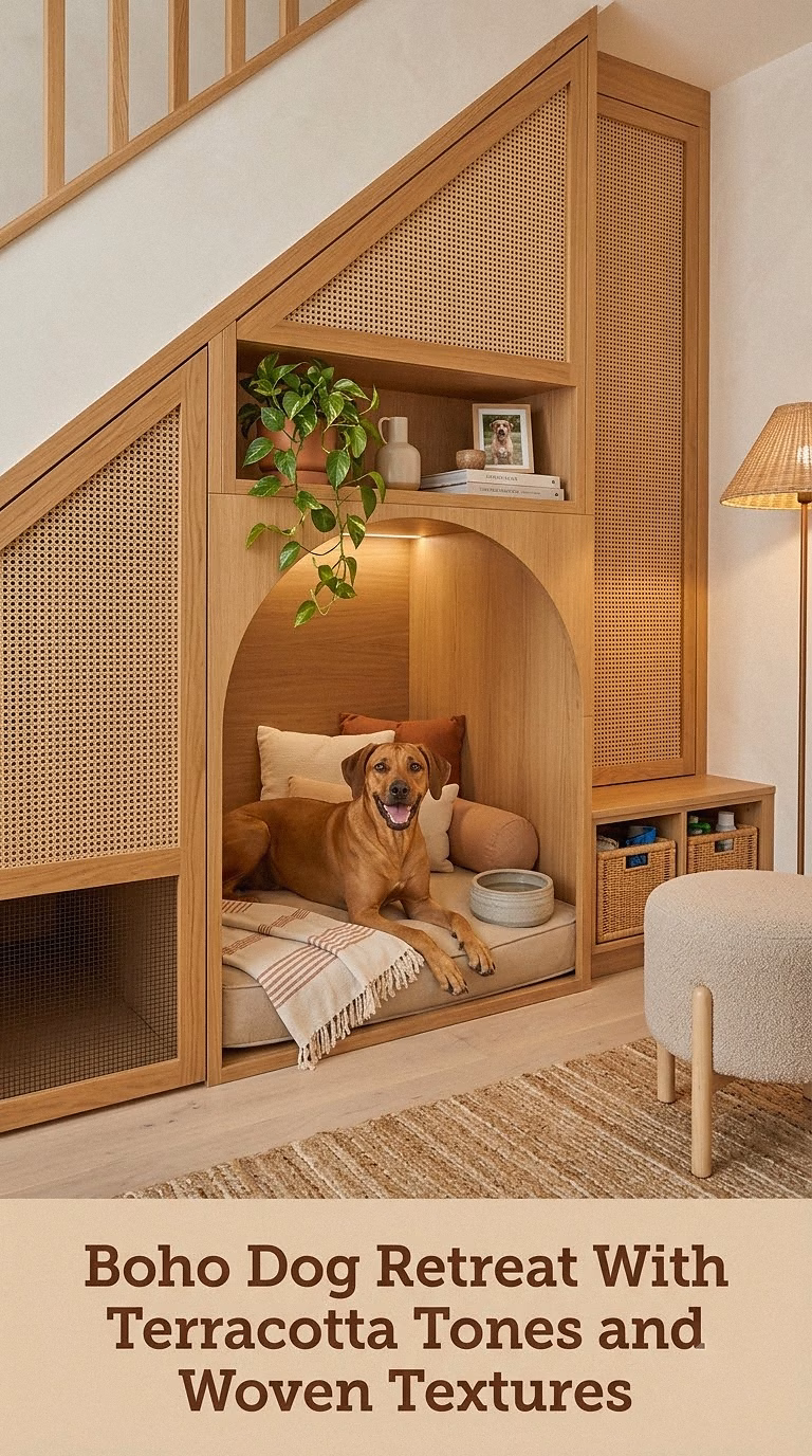 Boho Dog Retreat With Terracotta Tones and Woven Textures