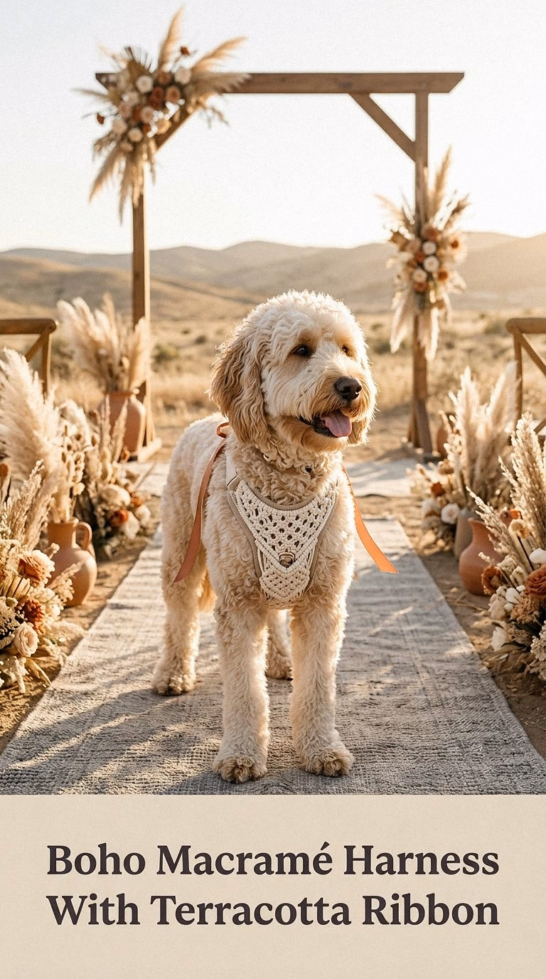 Boho Macramé Harness With Terracotta Ribbon