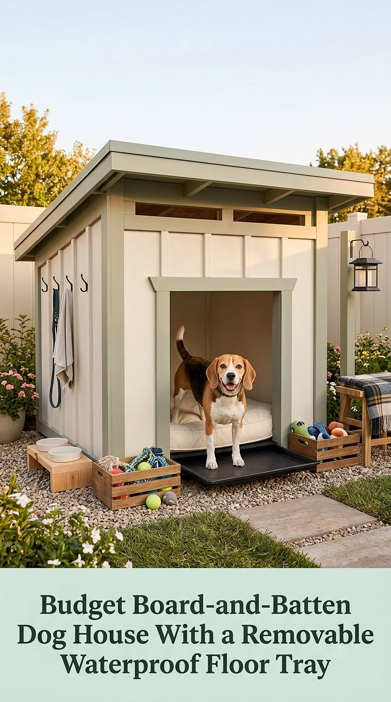 Budget Board-and-Batten Dog House With a Removable Waterproof Floor Tray