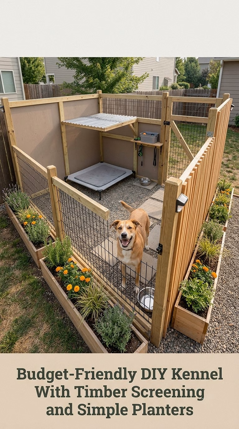 Budget-Friendly DIY Kennel With Timber Screening and Simple Planters