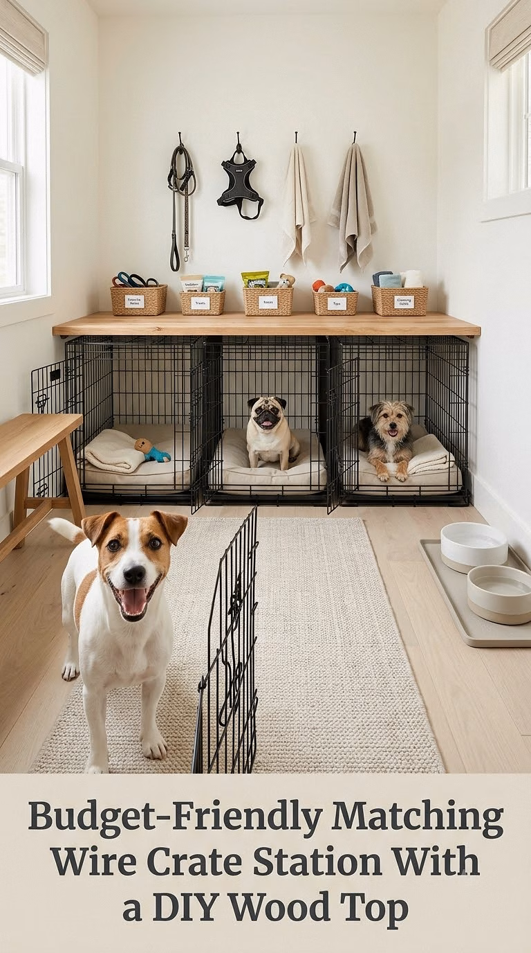 Budget-Friendly Matching Wire Crate Station With a DIY Wood Top