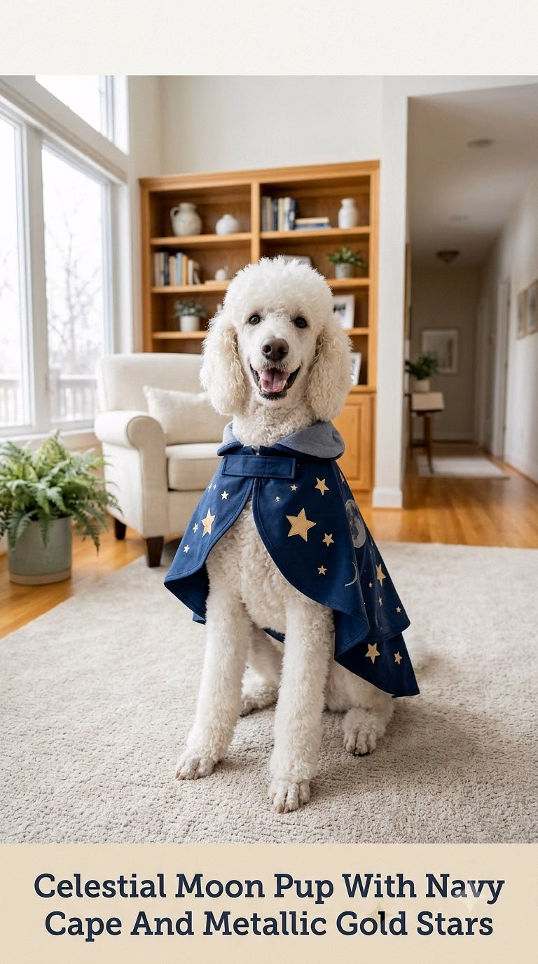 Celestial Moon Pup With Navy Cape And Metallic Gold Stars
