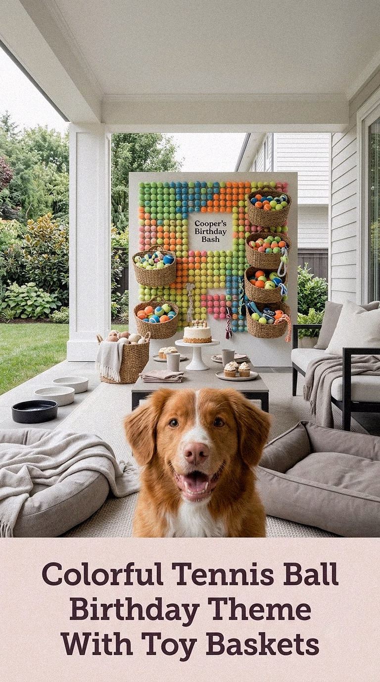 Colorful Tennis Ball Birthday Theme With Toy Baskets