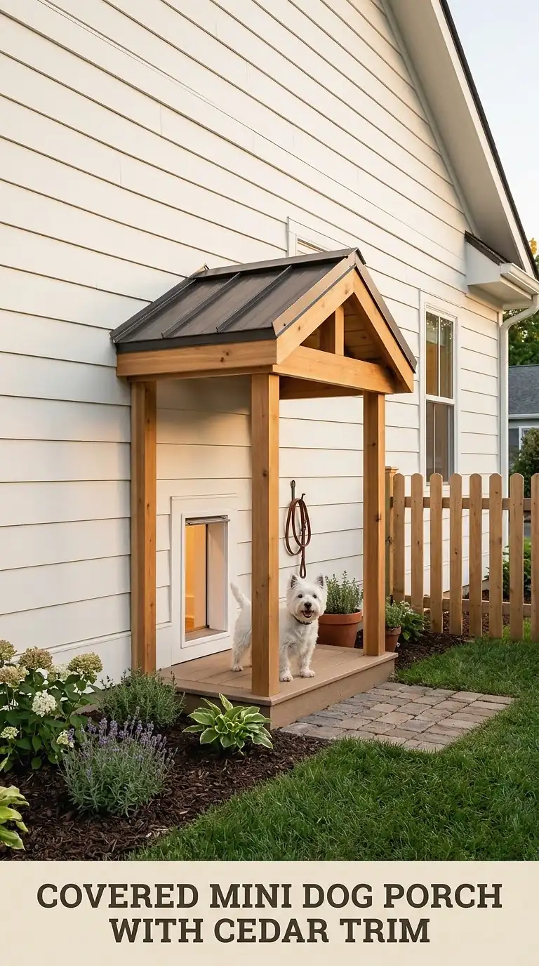 Covered Mini Dog Porch With Cedar Trim