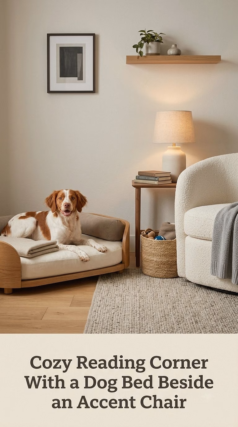 Cozy Reading Corner With a Dog Bed Beside an Accent Chair