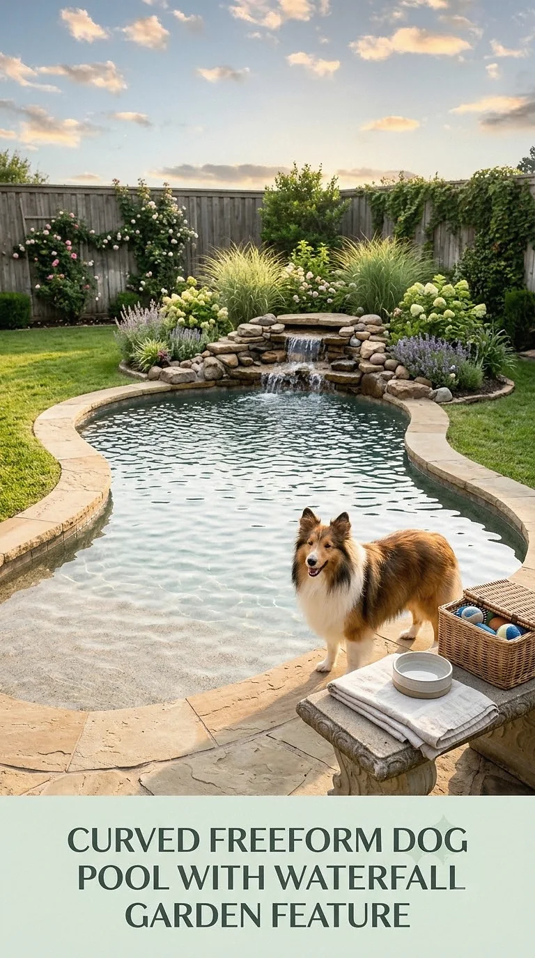 Curved Freeform Dog Pool With Waterfall Garden Feature