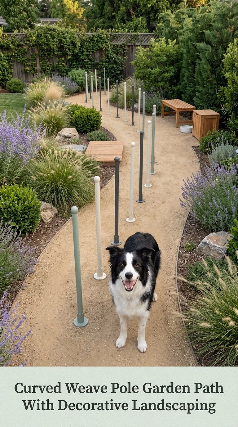 Curved Weave Pole Garden Path With Decorative Landscaping